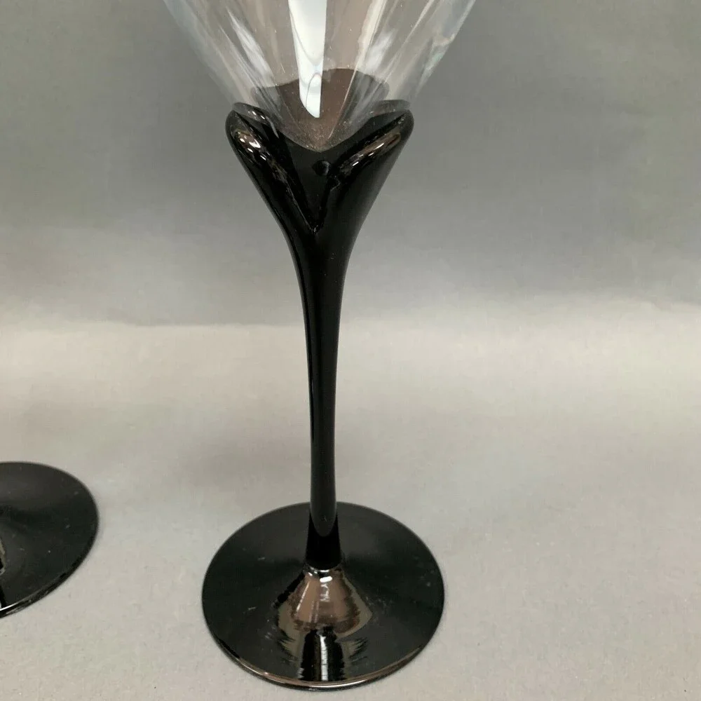 Clear Black‎ Tulip Stem Wine Glass Glasses 9 3/8
